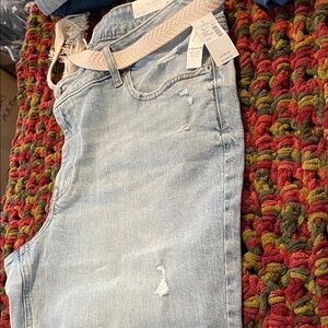 Light Blue Distressed Women capri NEW